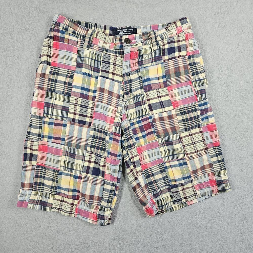 Y2K Old Navy Surplus Shorts Mens 32 Cotton Plaid Madras Patchwork Preppy